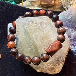 Elegant Red Tiger’s Eye Stretch Beaded Bracelet with genuine red jasper 6.5in